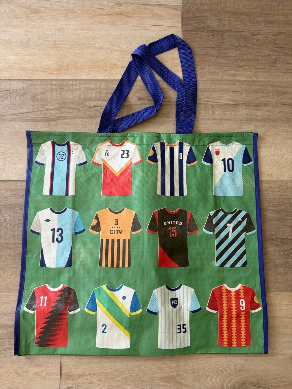Soccer jersey reusable tote bag